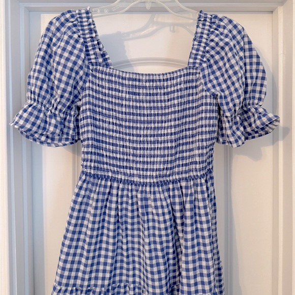 Plaid Square Neck Midi Boho Smocked Dress Size S - Picture 2 of 6